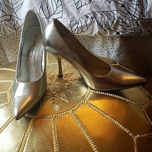 Metallic silver heels